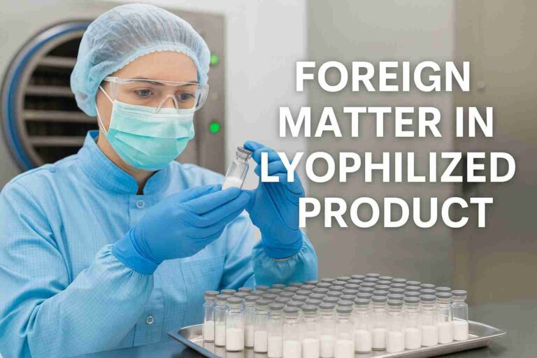 Quality inspection of freeze-dried pharmaceutical vials for foreign matter inside a GMP cleanroom.