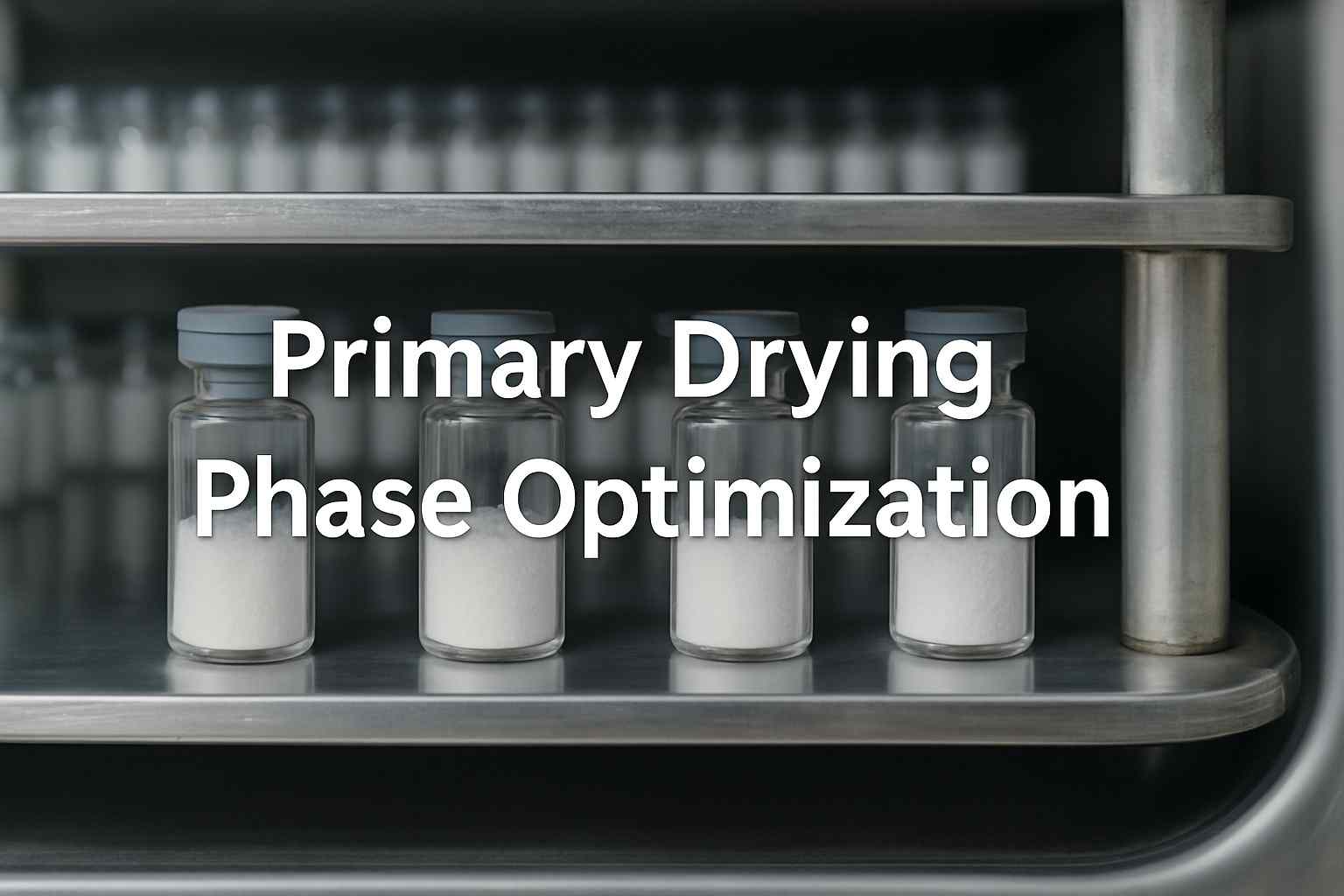Primary drying phase optimization: High-tech freeze dryer used in pharmaceutical manufacturing with stainless steel components.