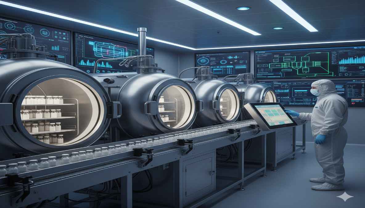 Continuous freeze-drying process in pharmaceuticals with automated lyophilizer system and real-time monitoring technology