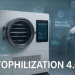 Smart pharmaceutical freeze dryer with IoT sensors and predictive maintenance dashboard representing Lyophilization 4.0 technology